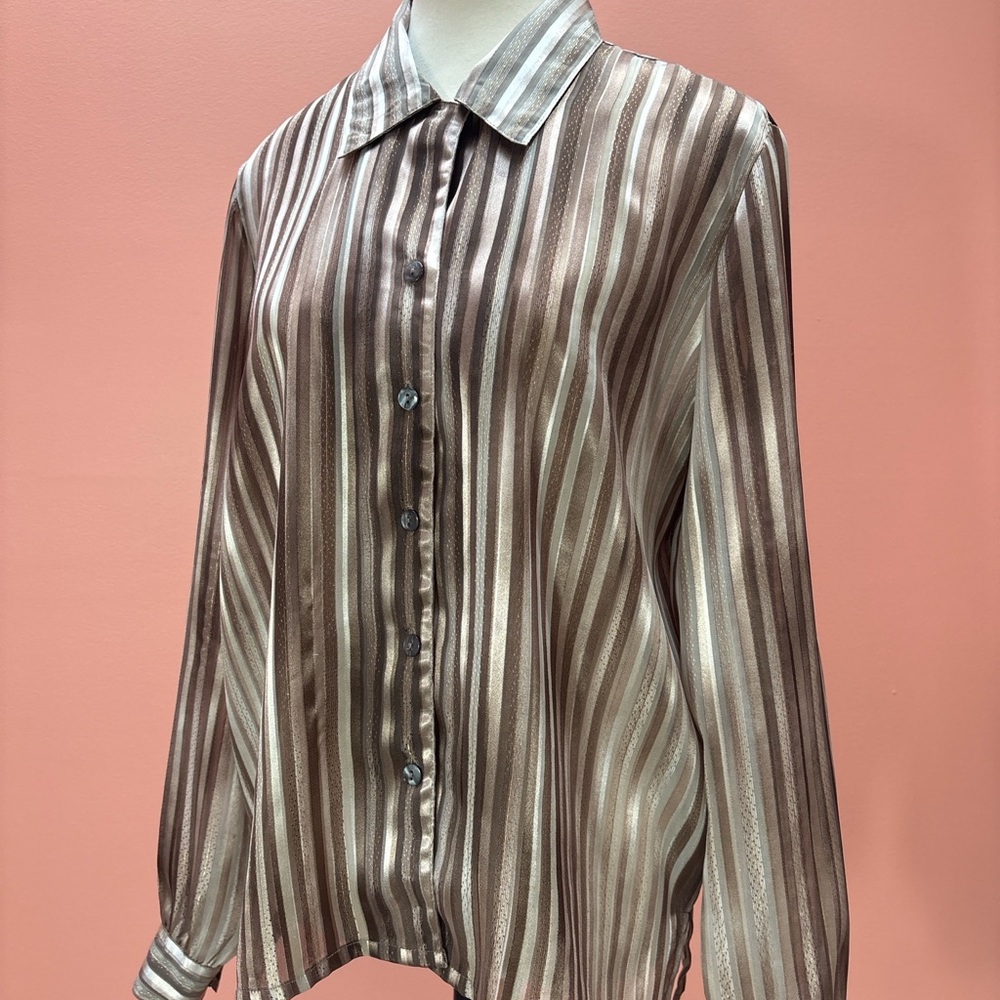 Alia Petites Striped Metallic Sheen Blouse – 12P